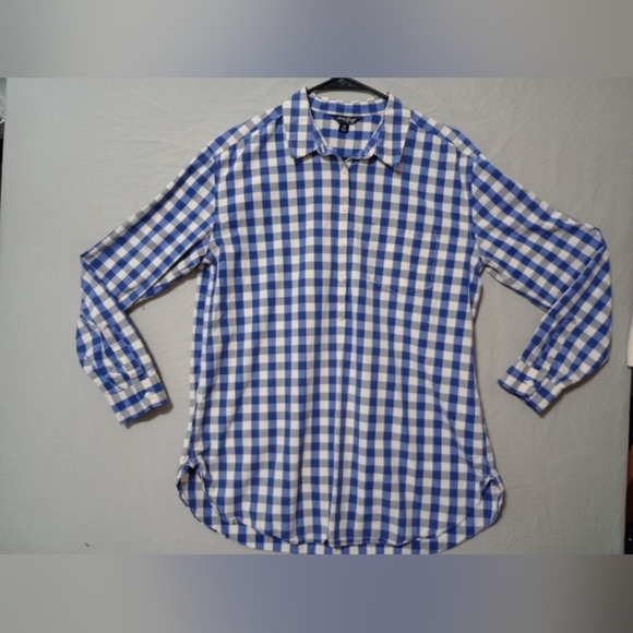 Lucky Brand Shirt Mens M Blue Check Plaid Long Sleeve 1/4 Button Up Preppy - Picture 1 of 5
